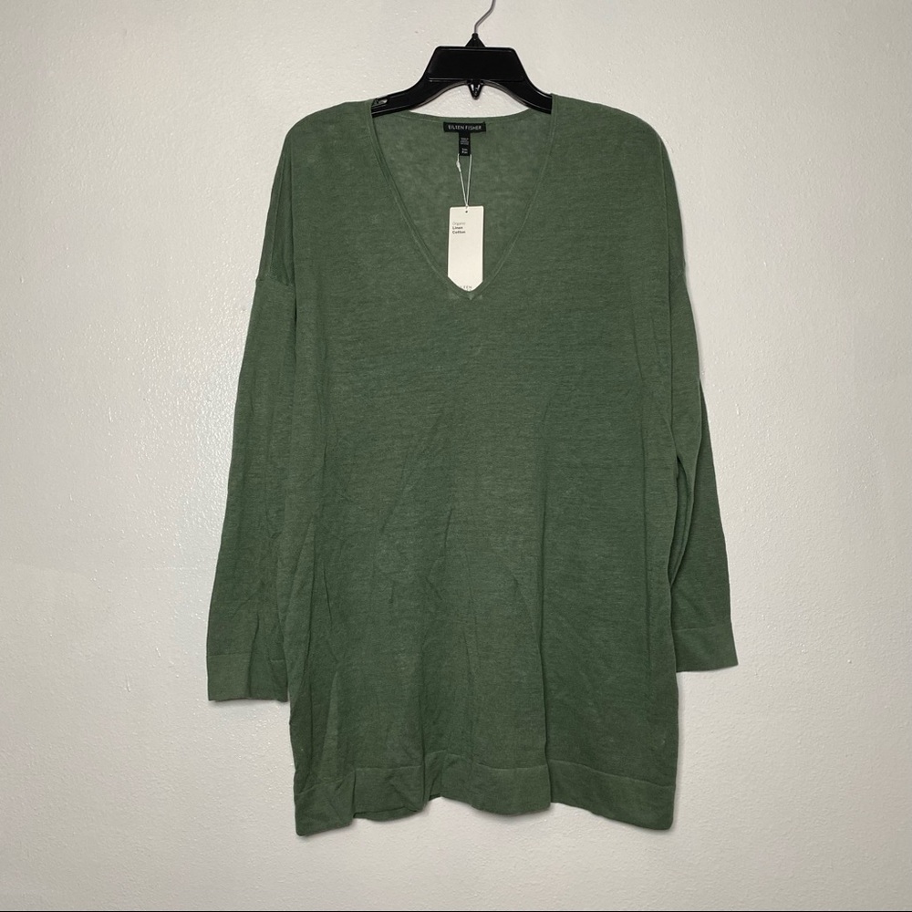 Eileen Fisher V Neck Tunic Sweater Green Nori M XL - Picture 3 of 11